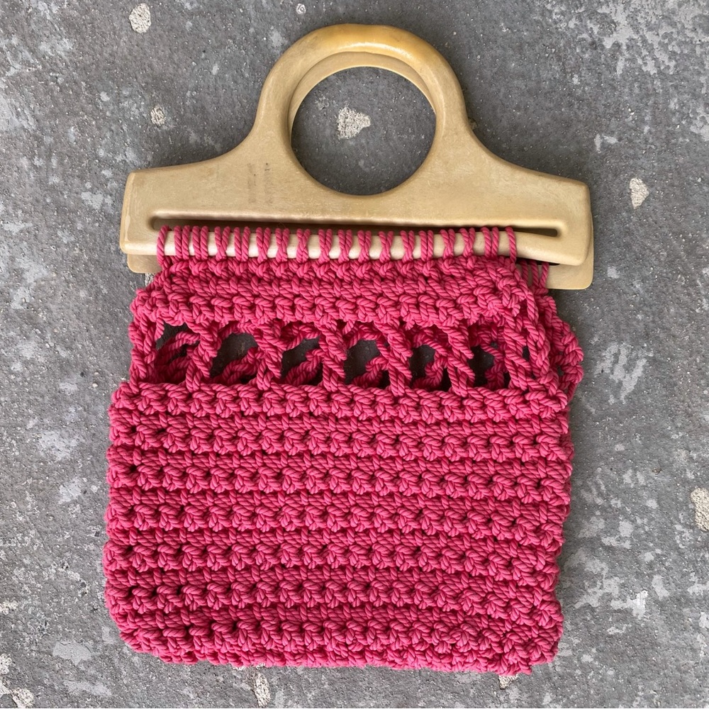 Pink Crochet Handbag on Plastic Handle